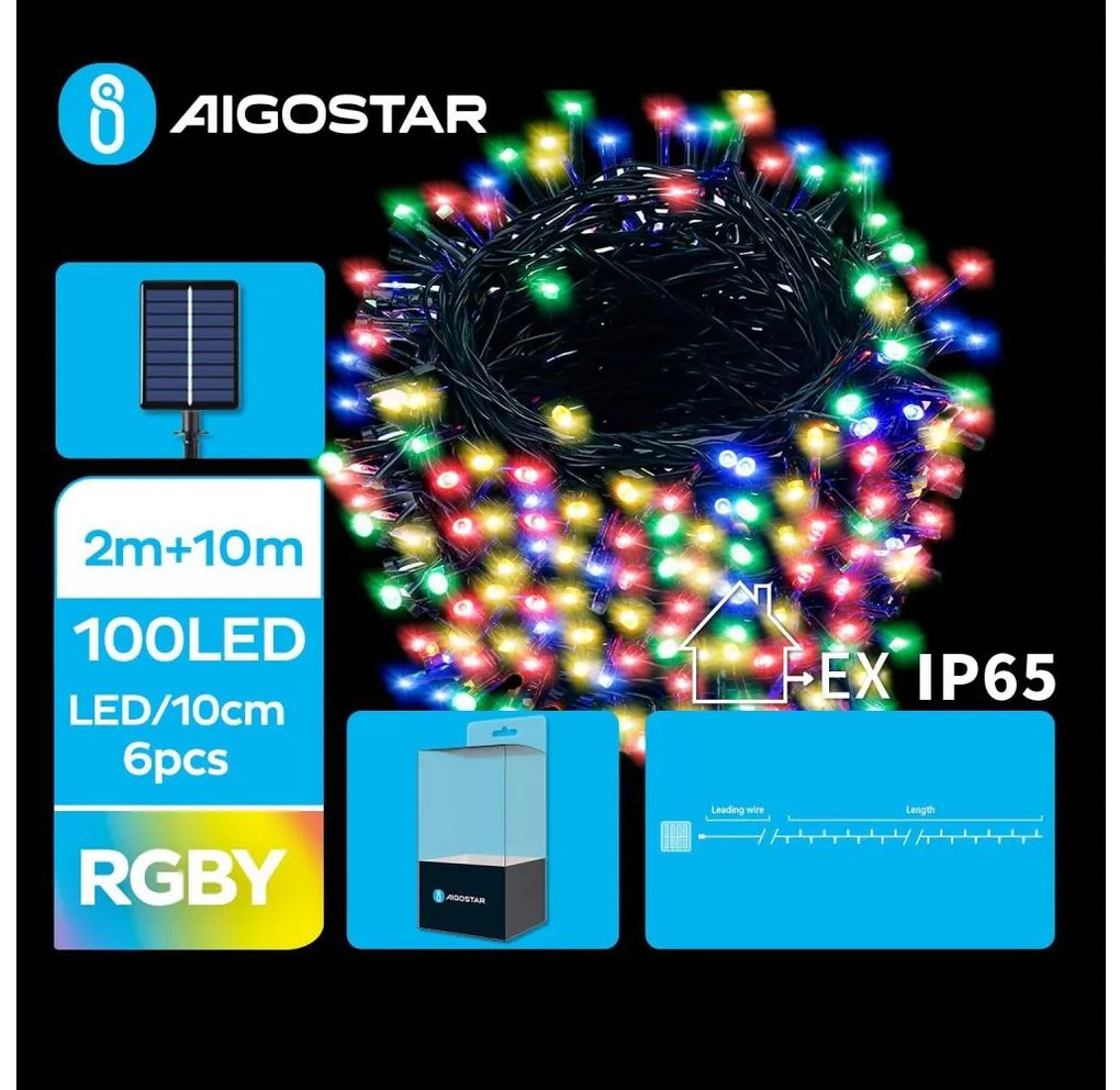 Aigostar - LED соларна коледна верига 100xLED/8 функции 12m IP65 многоцветен