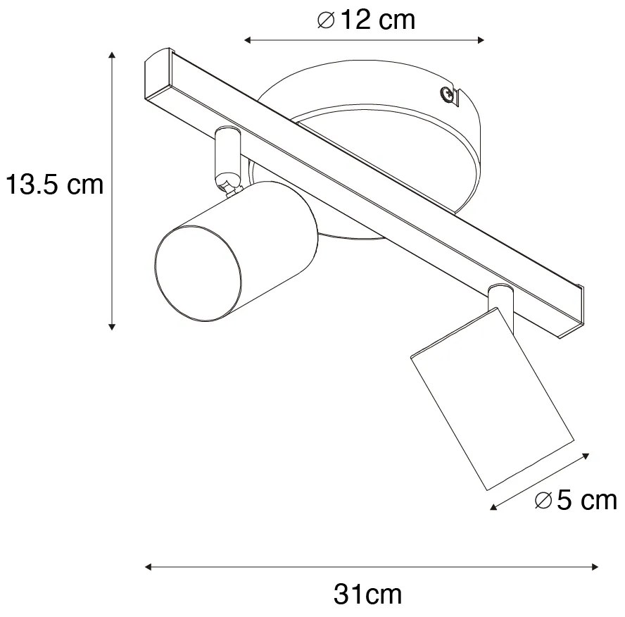 Таванен прожектор черен GU10 50mm 2-светлини вкл. подсветка и 3-позиционен превключвател - Back Up