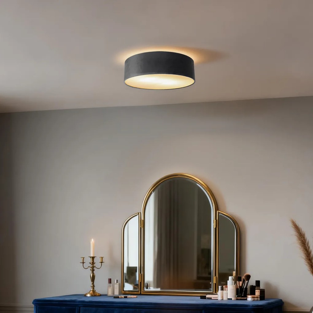 Модерна таванна лампа сива 40 см със златен интериор - Drum