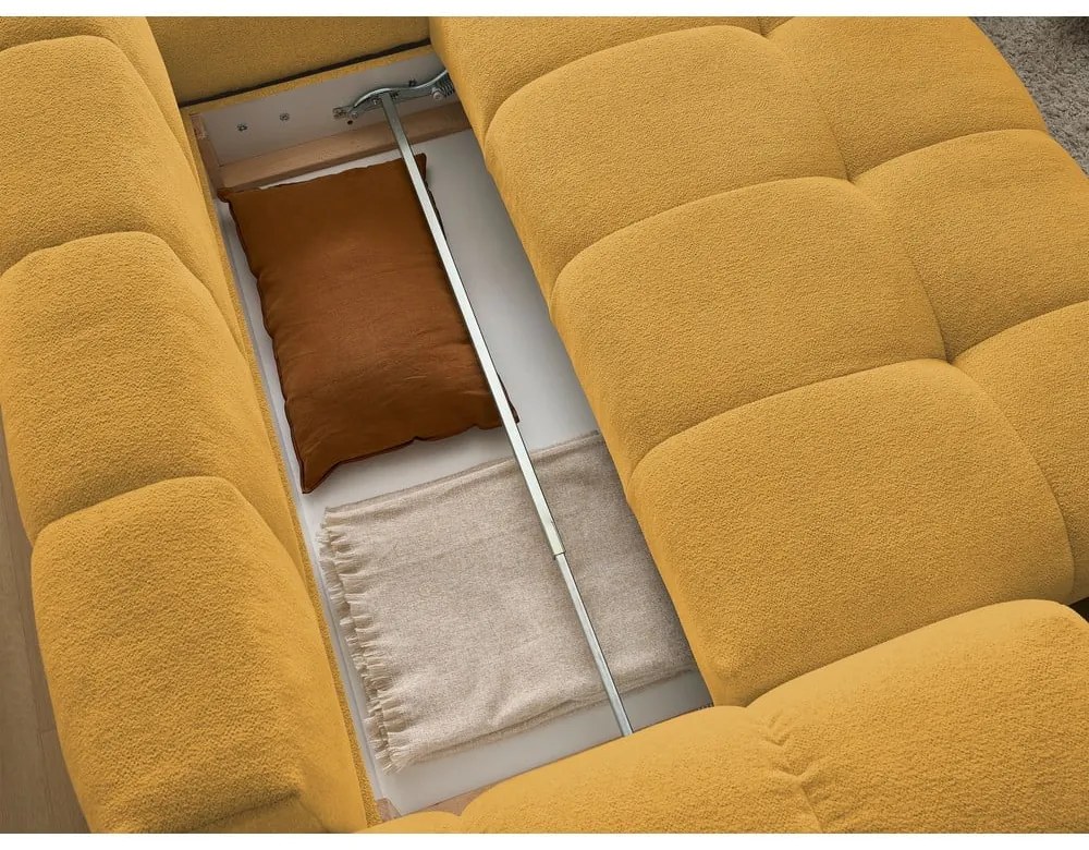 Шенилов сгъваем/с място за съхранение ъглов диван в цвят горчица (десен ъгъл/L форма) Everest – Bobochic Paris