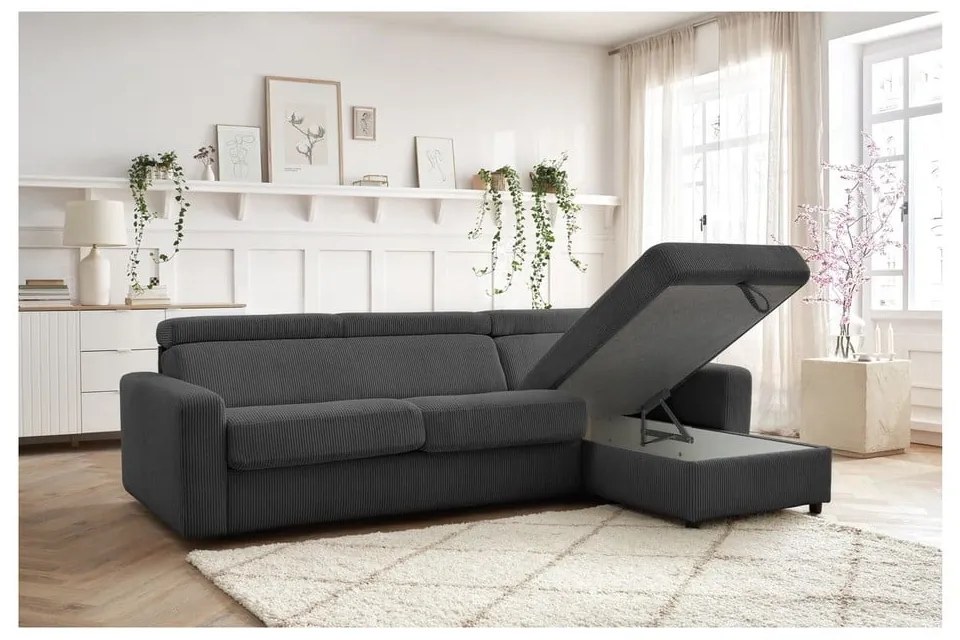 Тъмносив разтегателен ъглов диван от рипсено кадифе (променлив) Monaco – Bobochic Paris