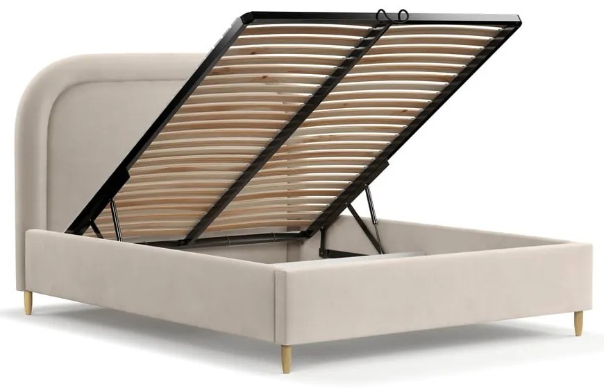 Бежово тапицирано двойно легло с място за съхранение с включена подматрачна рамка 160x200 cm Mija – Maison de Rêve