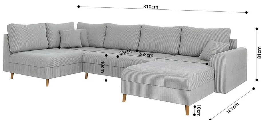 Светлосив ъглов диван от рипсено кадифе (десен ъгъл/"U" форма) Ariella – Ropez