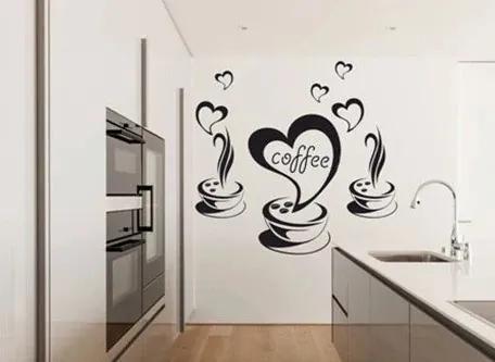 Кухненски стикер за стена с мотив кафе и сърца 100 x 200 cm