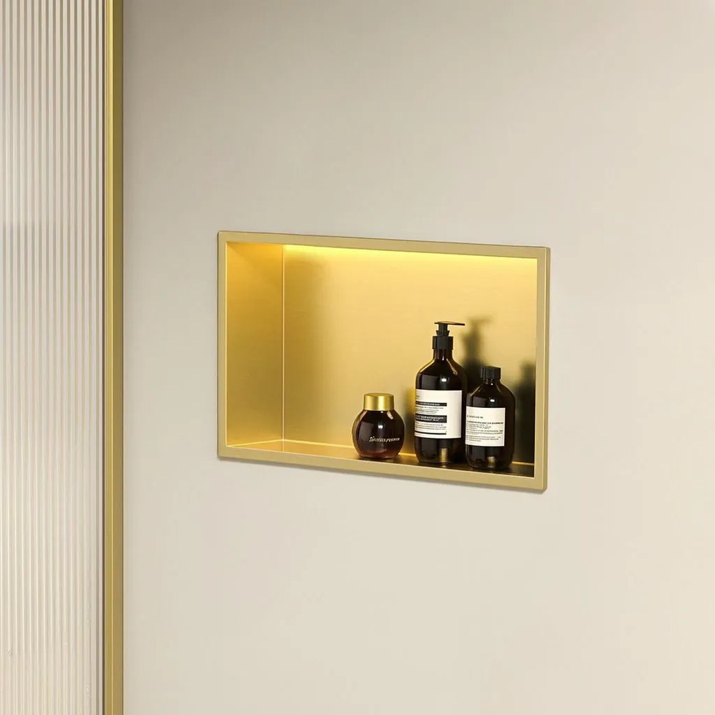 Вграден рафт за баня LED 30x45 brush gold