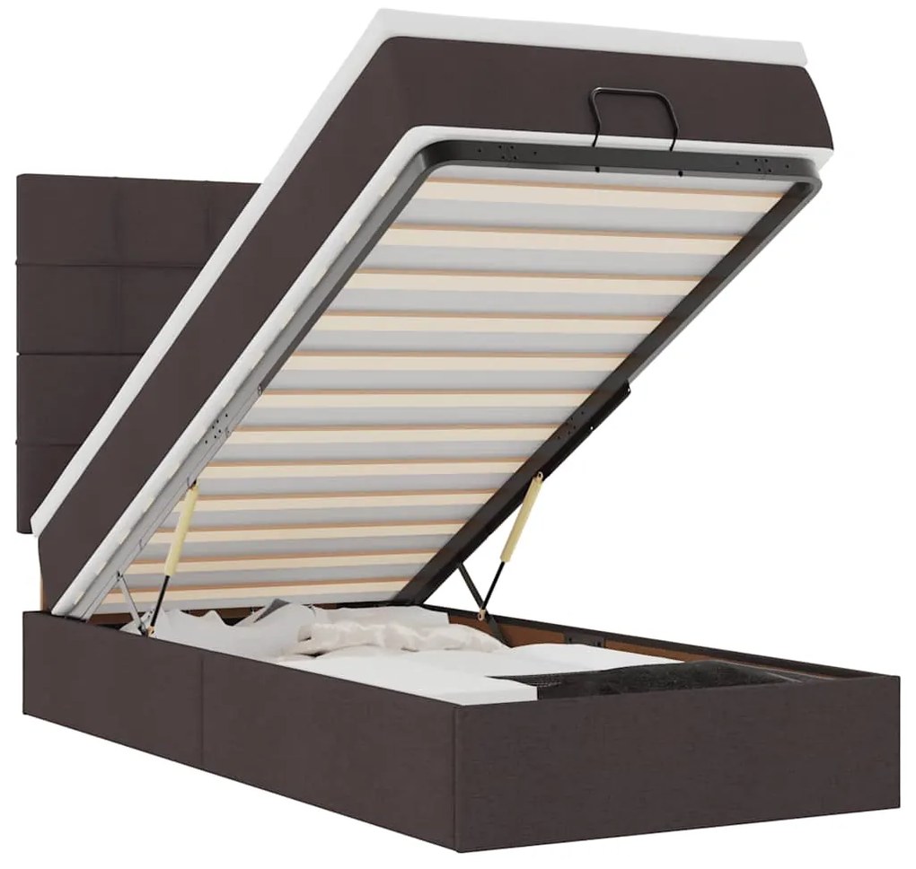 3313985 vidaXL Османска легло с матрак и LED, тъмнокафяво, 100x200 см, плат
