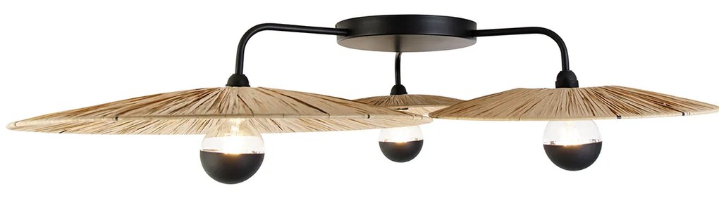 Ръстичен таванен аплик черен с въже 3-светлина - Leia