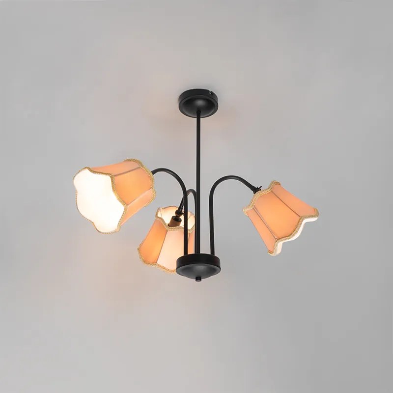 Класическа таванна лампа черна със златист абажур 3-лампа - Nona