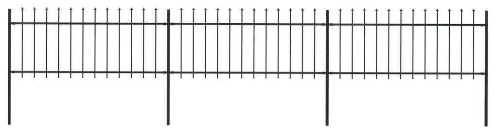 Градинска ограда с пики, стомана, 5,1x0,8 м, черна