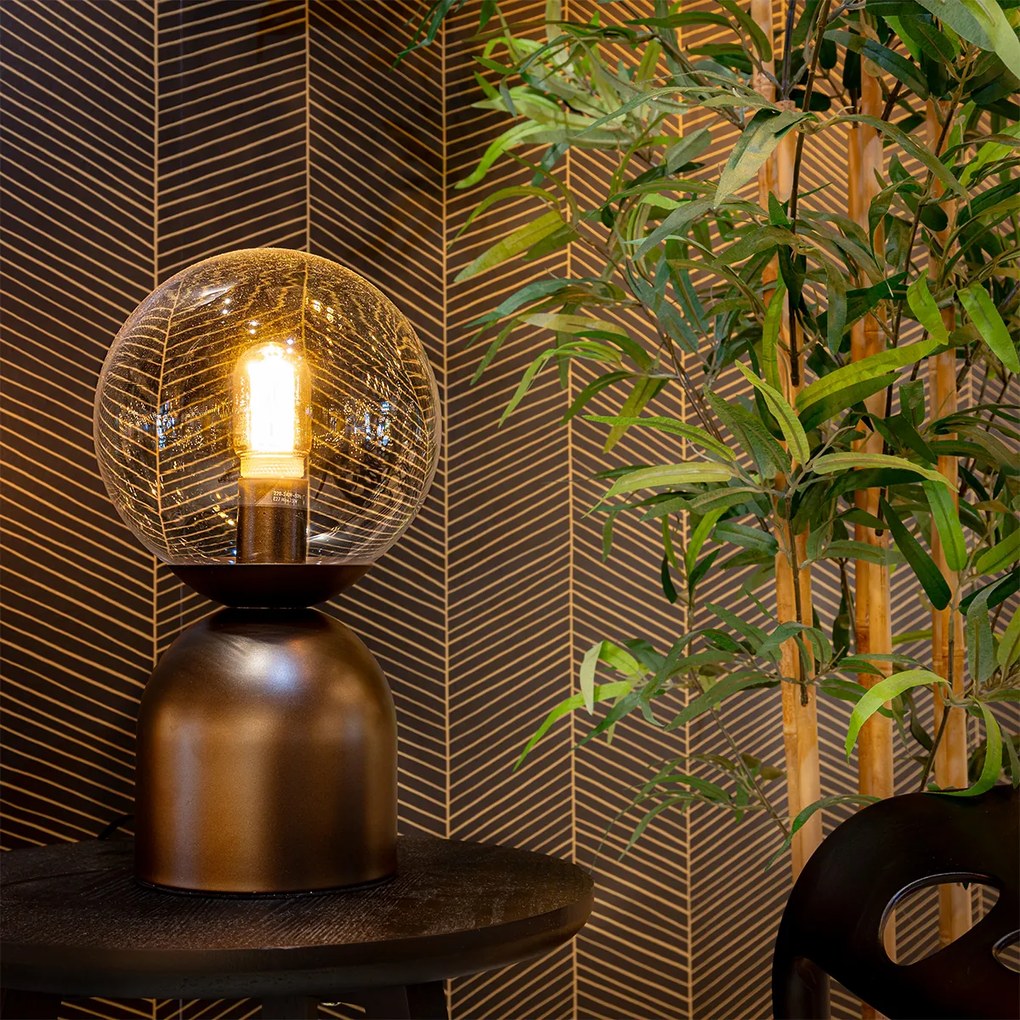 Хотелска шик настолна лампа тъмно бронз с прозрачно стъкло - Pallon Trend