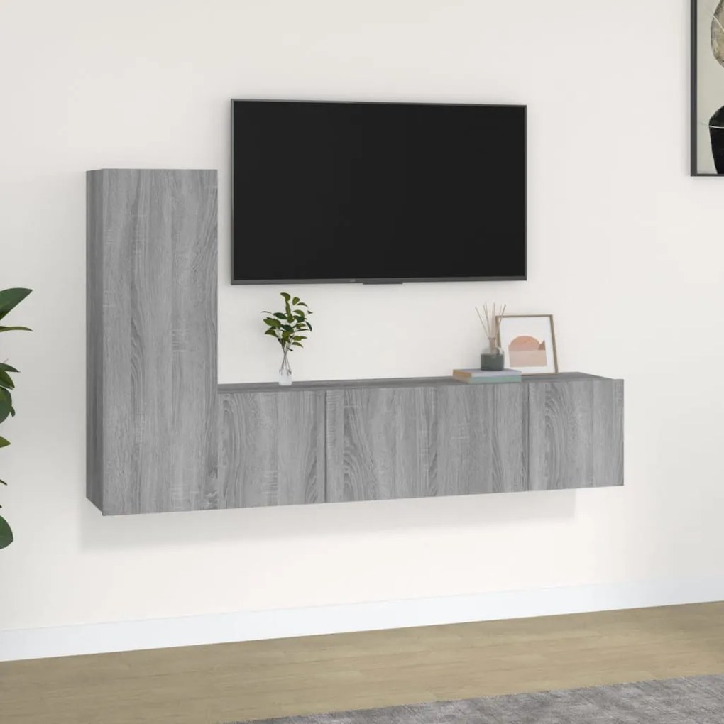 3120258 vidaXL Комплект ТВ шкафове от 3 части, сив сонома, инженерно дърво