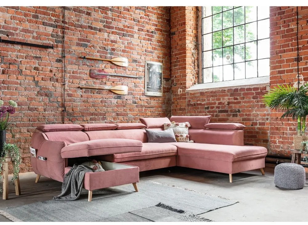 Светлорозов кадифен U-образен ъглов разтегателен диван (десен ъгъл) Sweet Harmony - Miuform