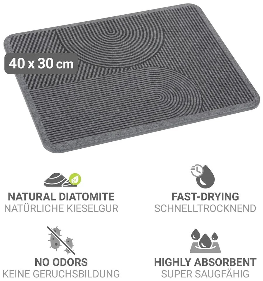 Сива тавичка за оттичане за съдовете от диатомична глина 40x30 cm Damon – Wenko