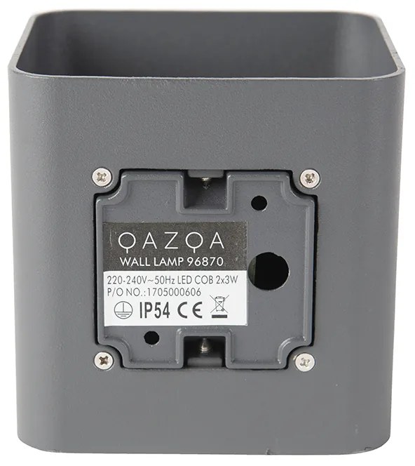 Модерна стенна лампа тъмно сива с LED IP54 квадратна - Evi