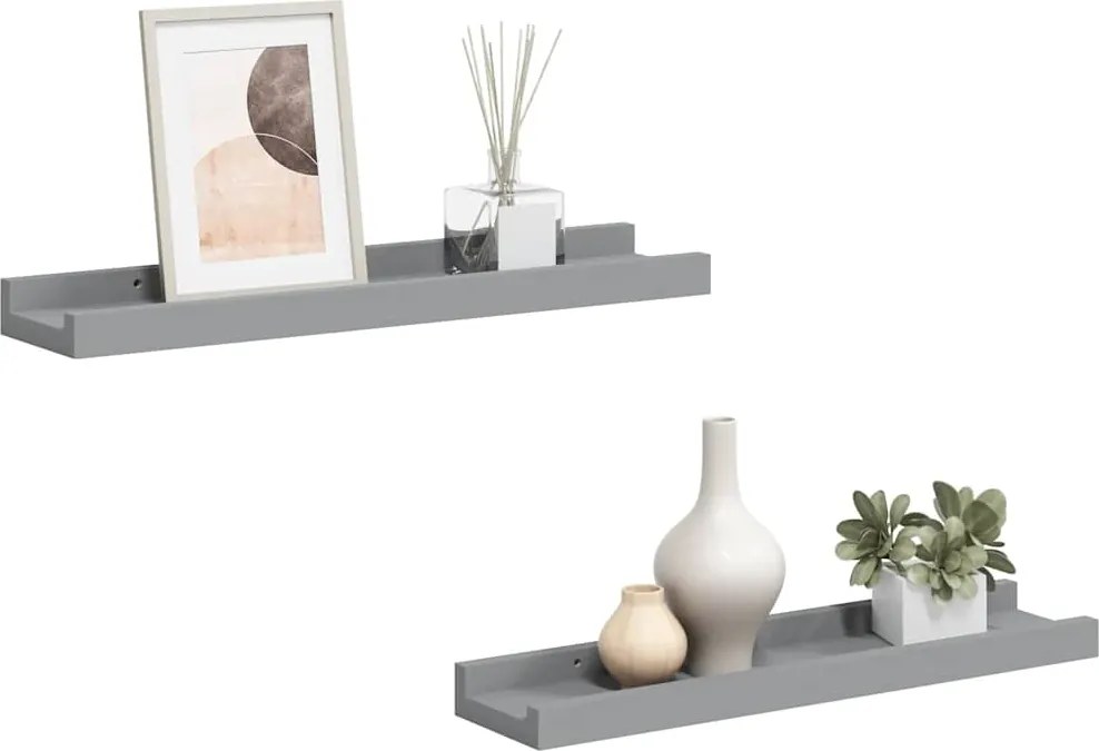 323934 vidaXL Рафтове за фоторамки, 2 бр, сиви, 40x9x3 см, МДФ