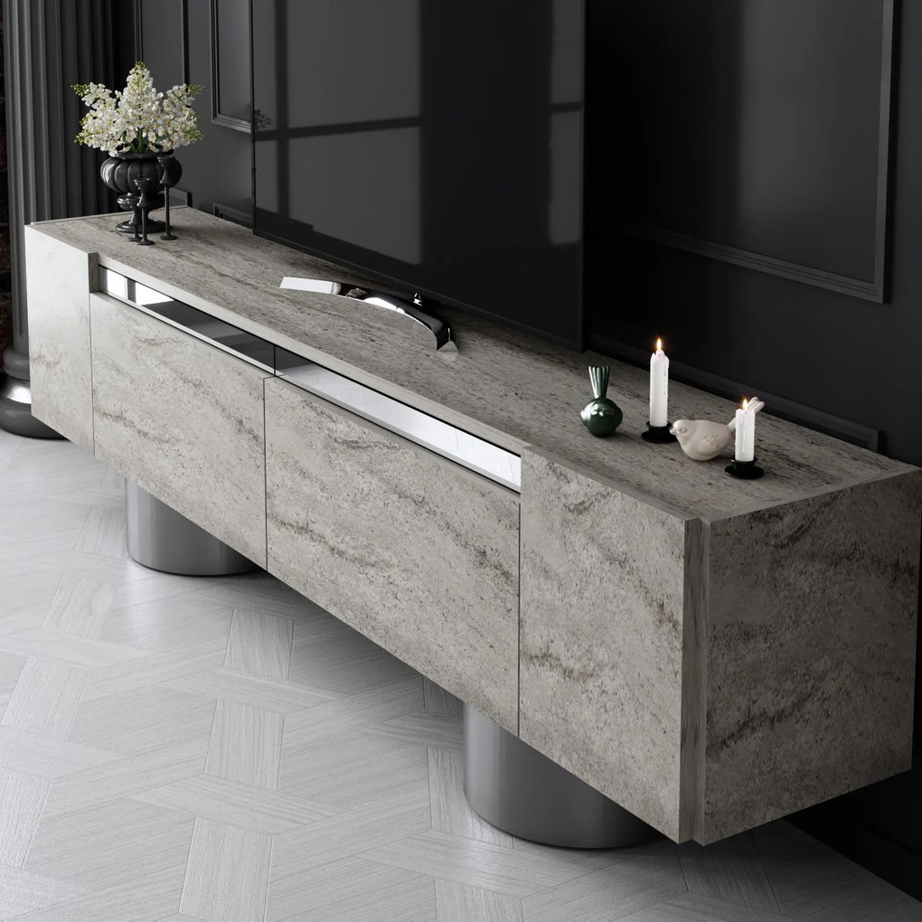 ТВ шкаф Bohem, цвят Травертин Сребърен