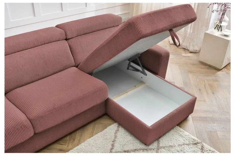 Розов разтегателен ъглов диван от рипсено кадифе (променлив) Monaco – Bobochic Paris
