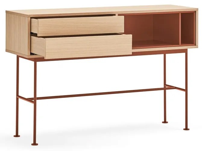 Конзолна маса в тухленочервено с дъбов фурнир Yoko - Teulat