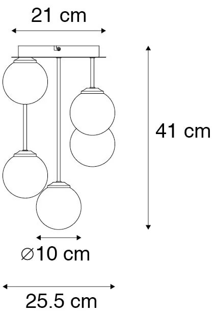 Модерна таванна лампа черна със злато 5-лампа - Athens Wire