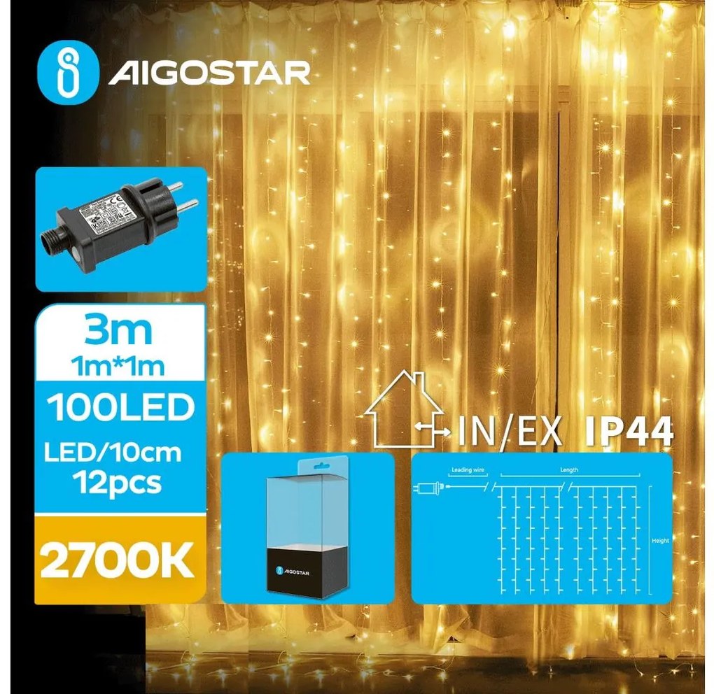 Aigostar - LED Екстериорни коледни лампички 100xLED/8 функции 4x1 м IP44 топло бял