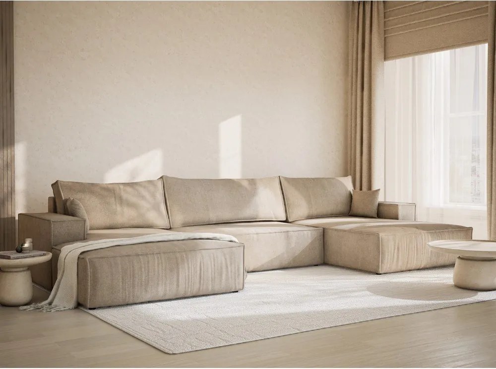 Бежов шенилов сгъваем/с място за съхранение ъглов диван (U форма) Kyoto – Maison de Rêve