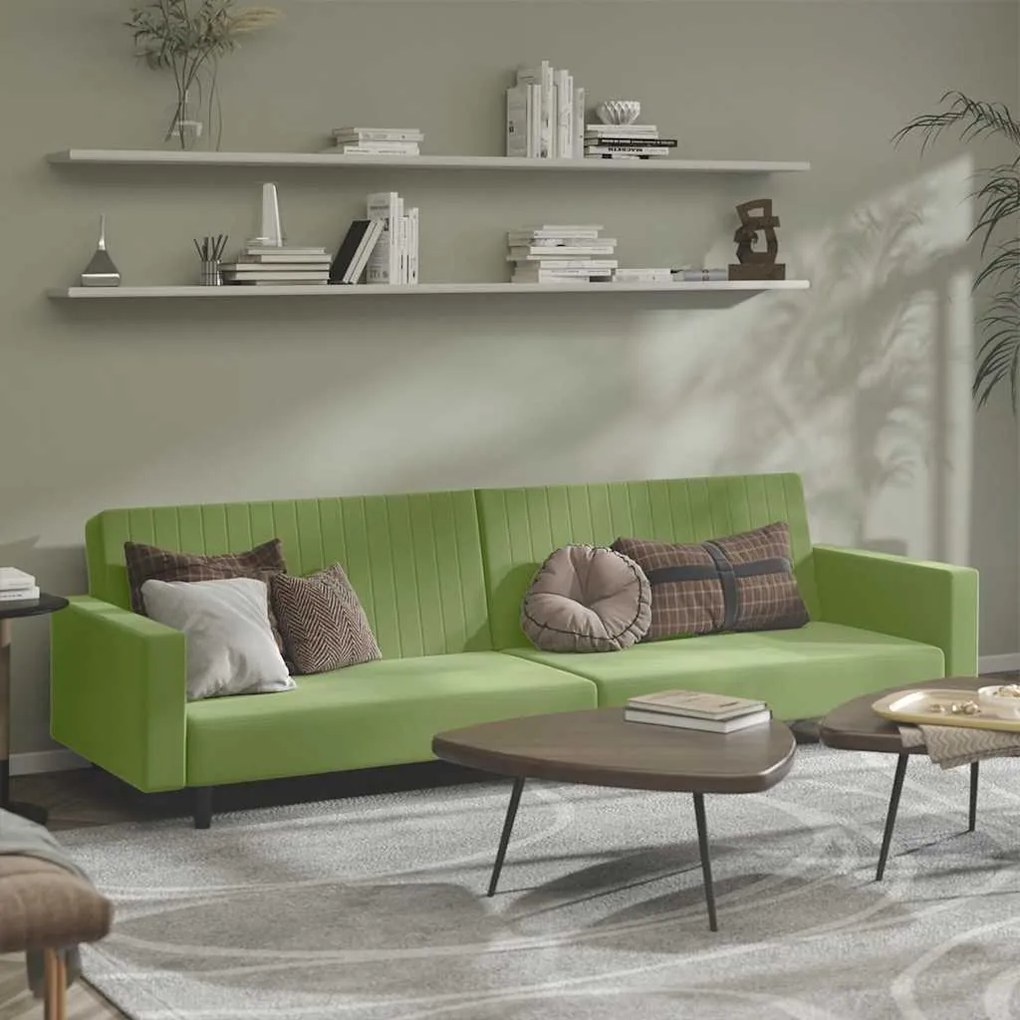 375940 vidaXL 2-местно разтегателно канапе, светлозелено, кадифе