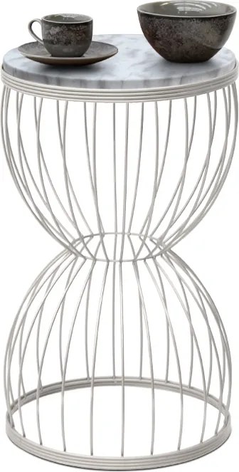 Метален - Mdf странична маса Pino в бял - бял мраморен ефект 35x35x58см.