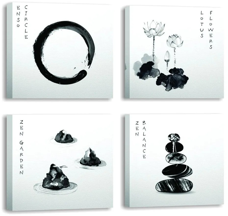 Картини в комплект от 4 бр. 30x30 cm Japanese Zen - Wallity
