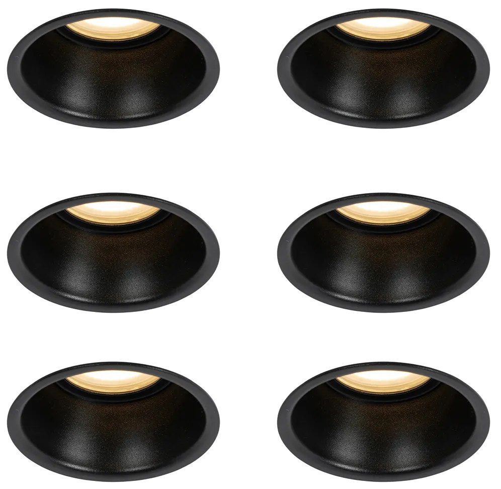 Комплект от 6 вградени прожектора черни GU10 50mm IP44 - Dept