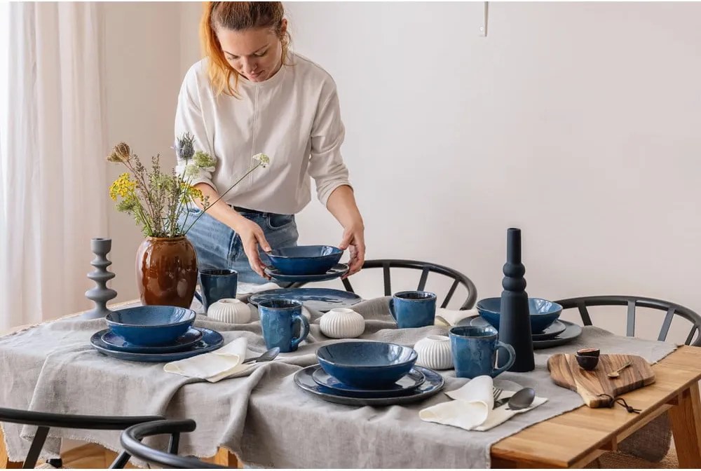 Тъмносин комплект за хранене от каменна керамика 16 бр. Glosia - Bonami Selection