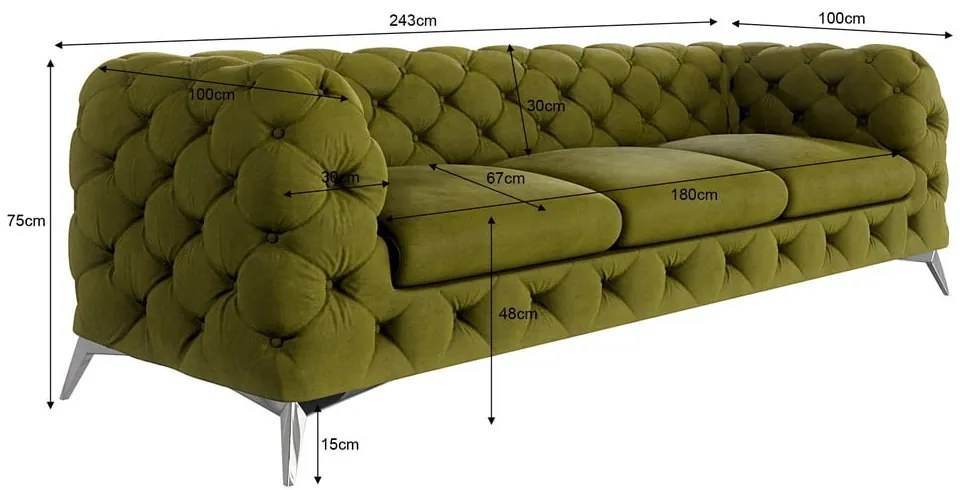 Зелен кадифен диван 243 cm Chelsea – Ropez