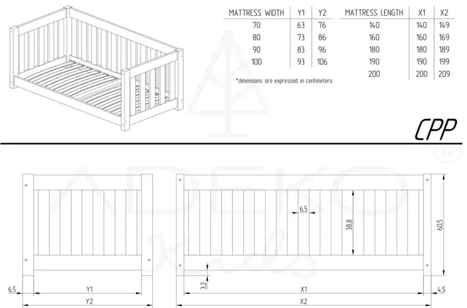 Детско легло от борова дървесина в естествен цвят 90x190 cm CPP - Adeko