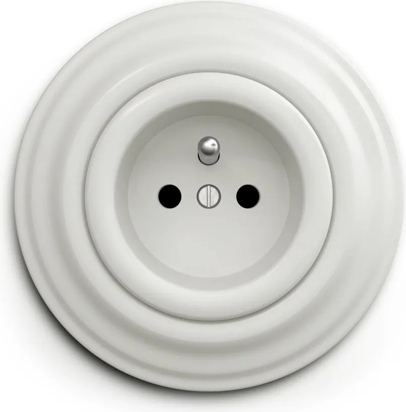 Kliklap - Ретро стенен контакт с рамка, 230 V, керамичен, бял