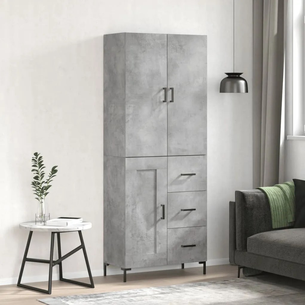 3196015 vidaXL Висок шкаф, бетонно сив, 69,5x34x180 см, инженерно дърво