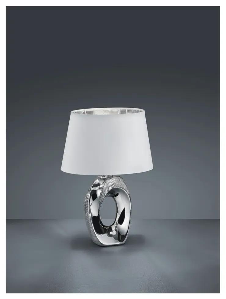 Настолна лампа от бяла и сребърна керамика и плат, височина 33 cm Taba - Trio