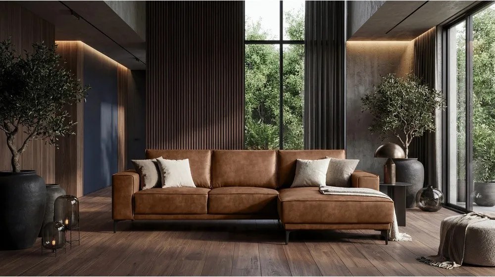 Кафяв ъглов диван от изкуствена кожа (десен ъгъл) Copenhagen - Scandic