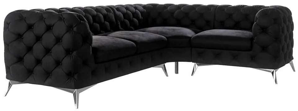 Черен кадифен ъглов диван (десен ъгъл/L форма) Chelsea – Ropez