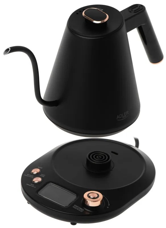 Електрическа кана Adler AD 1349, 1100W, 1 л, 40-100 C, Поддържане на топлината, LED дисплей, Черен