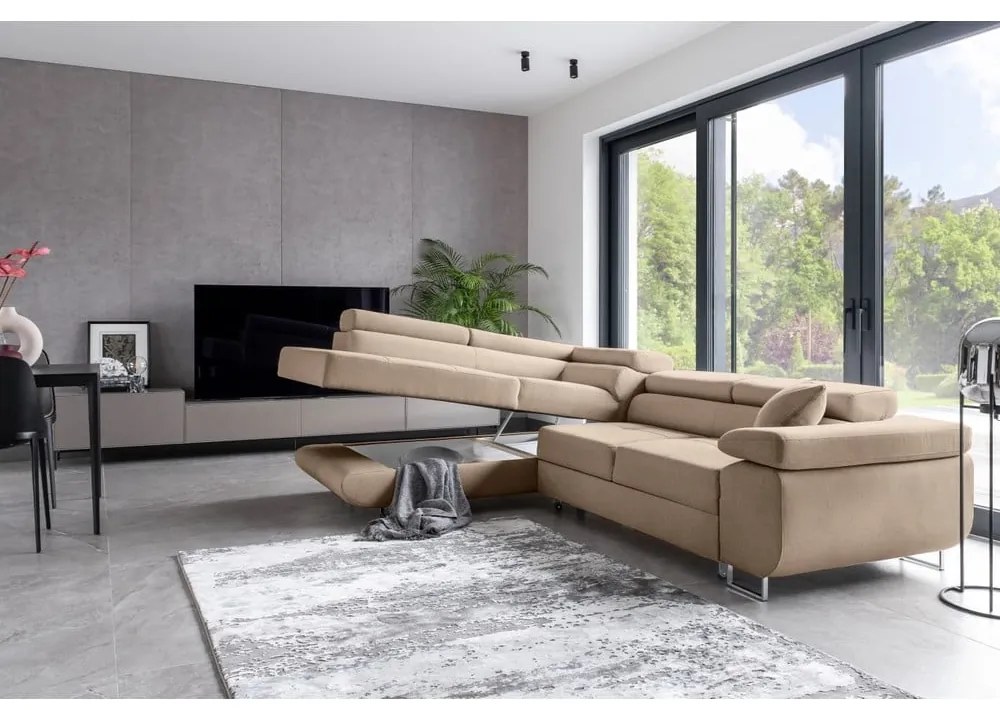 Бежов разтегателен ъглов диван с място за съхранение (ляв ъгъл L форма) Anton – ELTAP