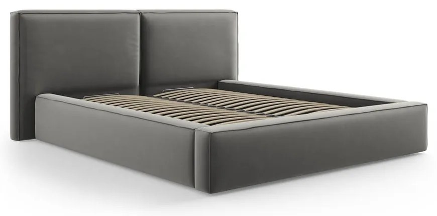 Сиво тапицирано кадифено двойно легло с място за съхранение с включена подматрачна рамка 180x200 cm Arendal – Cosmopolitan Design