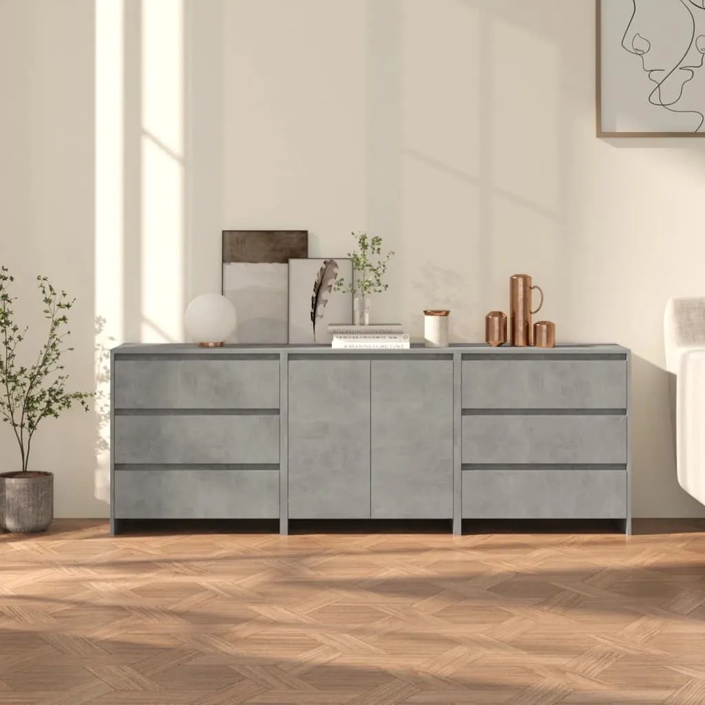 Sonata H Бюфети, 3 бр, бетонно сиво, инженерна дървесина