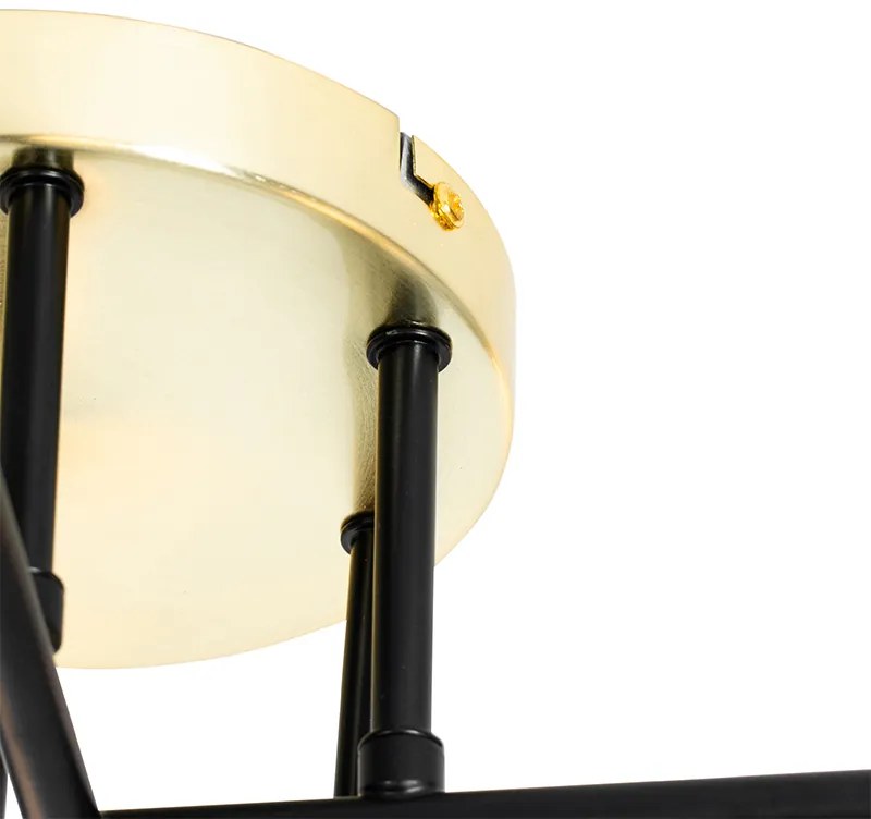 Таванна лампа черна със злато и опалово стъкло 6-светлина - Lynn