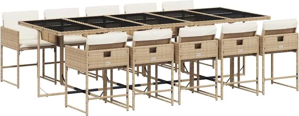 3211294 vidaXL Градински комплект с възглавници, 11 части, бежов полиратан