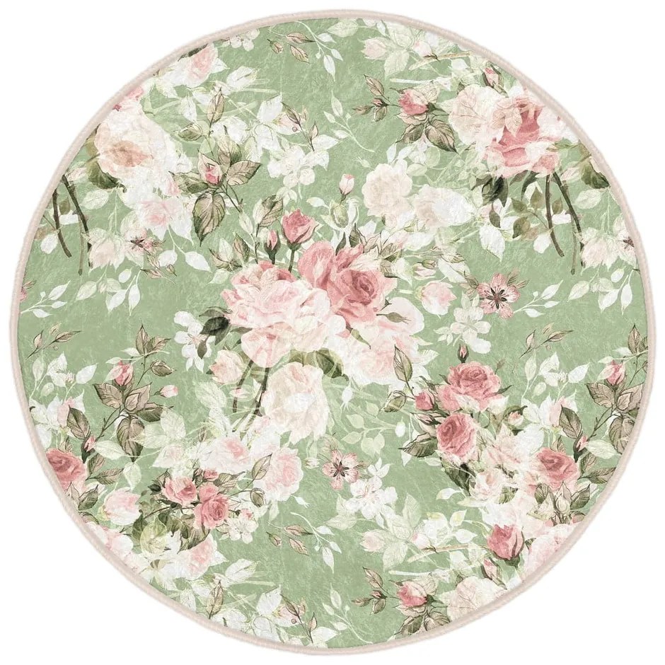 Светлозелен кръгъл килим подходящ за пране и за прахосмукачки роботи ø 100 cm Comfort – Mila Home