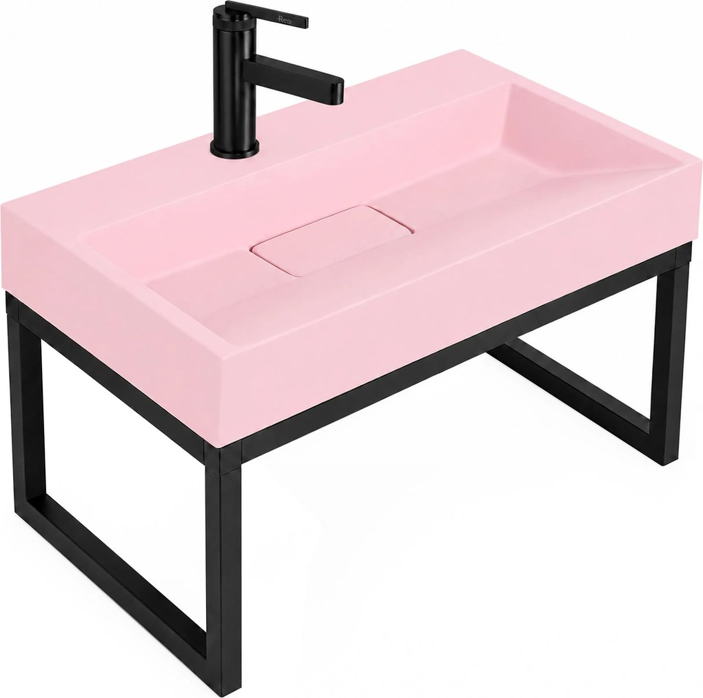Умивалник МРАМОРЕН КОМПОЗИТ Rea GOYA PINK 60CM + стелаж