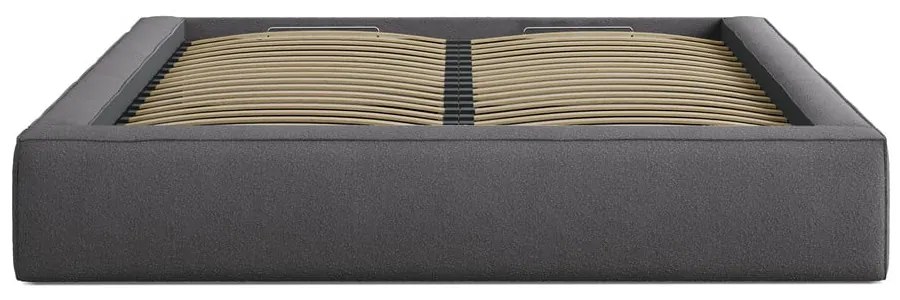 Тъмносиво двойно тапицирано легло с място за съхранение с включена подматрачна рамка 160x200 cm Simon – Micadoni