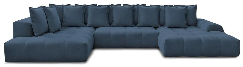 Тъмносин шенилов сгъваем/с място за съхранение ъглов диван (ляв ъгъл/U форма) Everest – Bobochic Paris