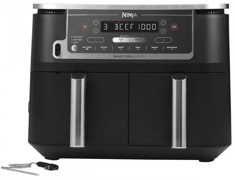 Двоен фритюрник с горещ въздух Ninja AF451EU, 2470W, 9.5 л, 6 програми, Независими зони, Синхронизация, Черен