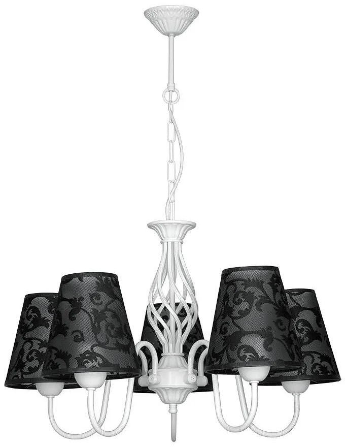 Полилей БРУНАТЕ, бял, абажури Нормандия Черен, 5xE27