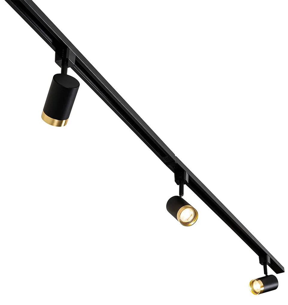 Интелигентна релсова осветителна система с 5 прожектора черно злато 1-фазна вкл. 5 Wifi GU10 50mm - Iconic Jeana